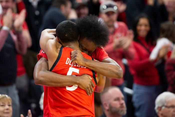 Cincinnati Bearcats guard David DeJulius (5) celebrates after making his last three-point shot during the second half of an NCAA men s college basketball game on Sunday, March 5, 2023, at Fifth Third Arena in Cincinnati. DeJulius exhausted his eligibility during the final game of the Bearcats regular season, defeating the Mustangs 97-74. Southern Methodist Mustangs At Cincinnati Bearcats Ncaa Basketball March 5 2023